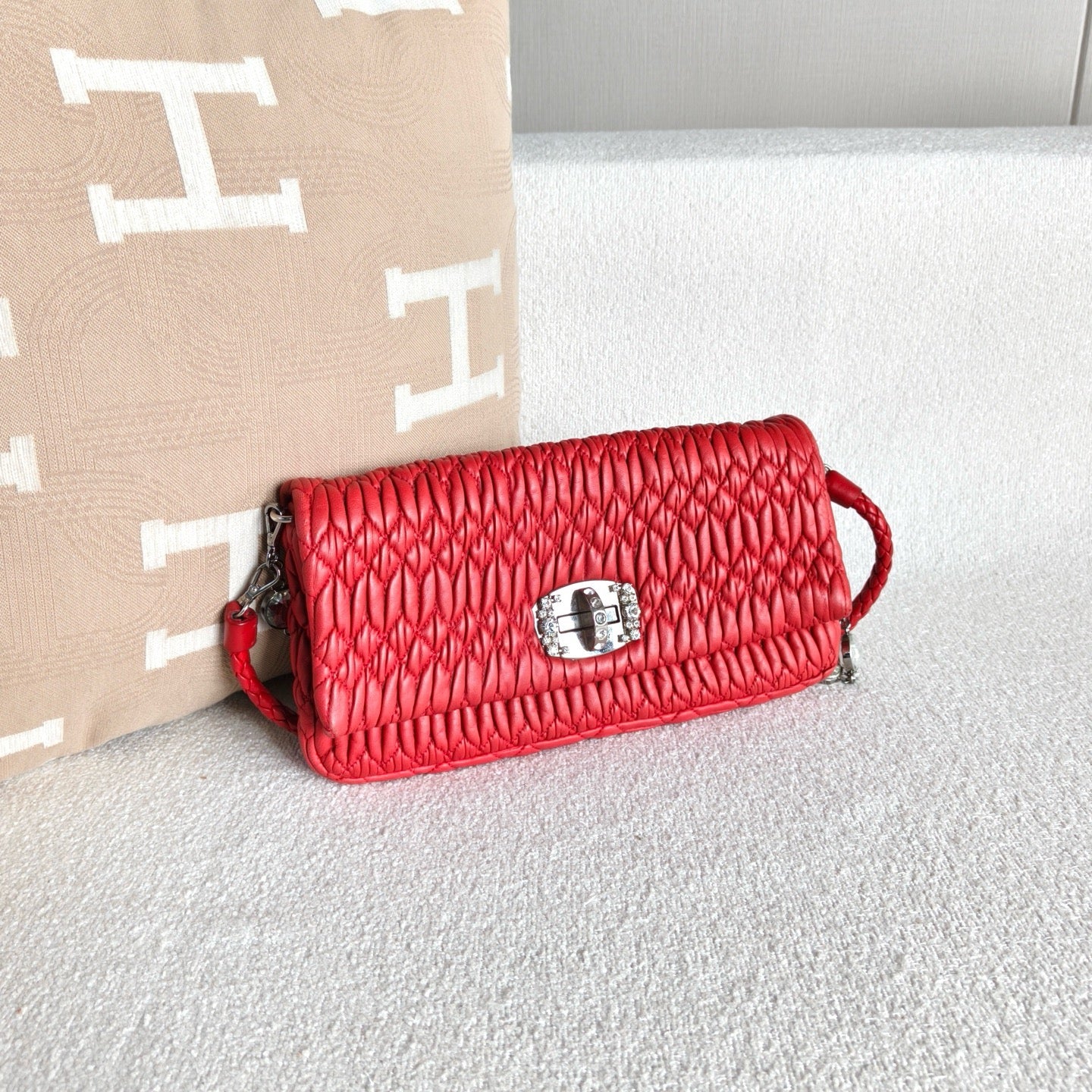 Miu Miu - Pleated Crystal Chain Bag - Lambskin leather - Red - (mini)