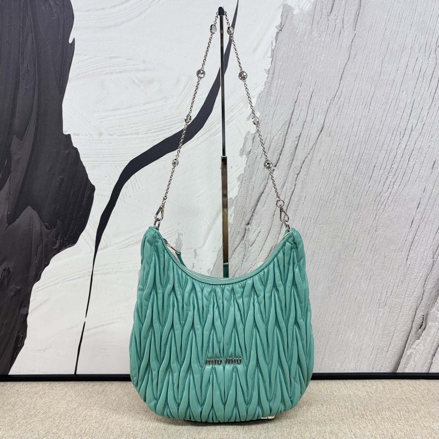 Miu Miu - Pleated Hobo Gem Crystal Chain Bag - Lambskin leather - Green - (Medium)