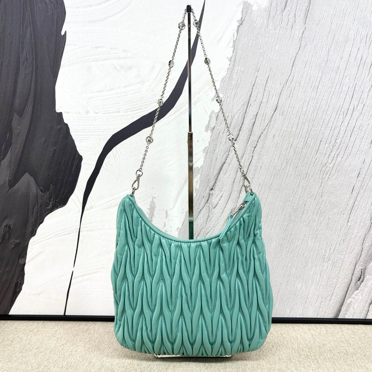 Miu Miu - Pleated Hobo Gem Crystal Chain Bag - Lambskin leather - Green - (Medium)
