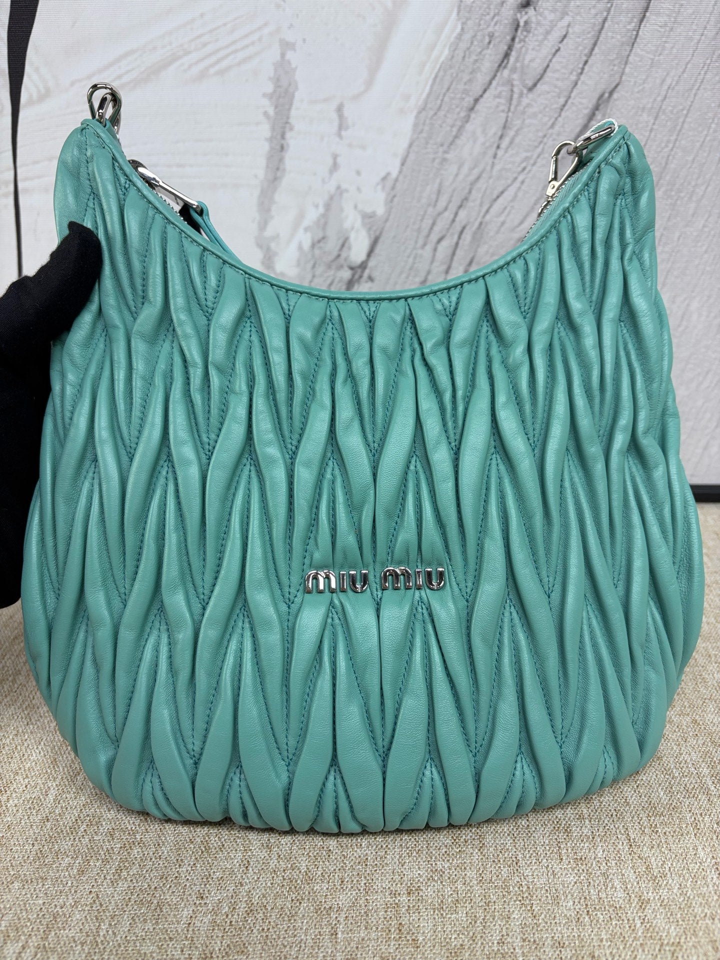 Miu Miu - Pleated Hobo Gem Crystal Chain Bag - Lambskin leather - Green - (Medium)