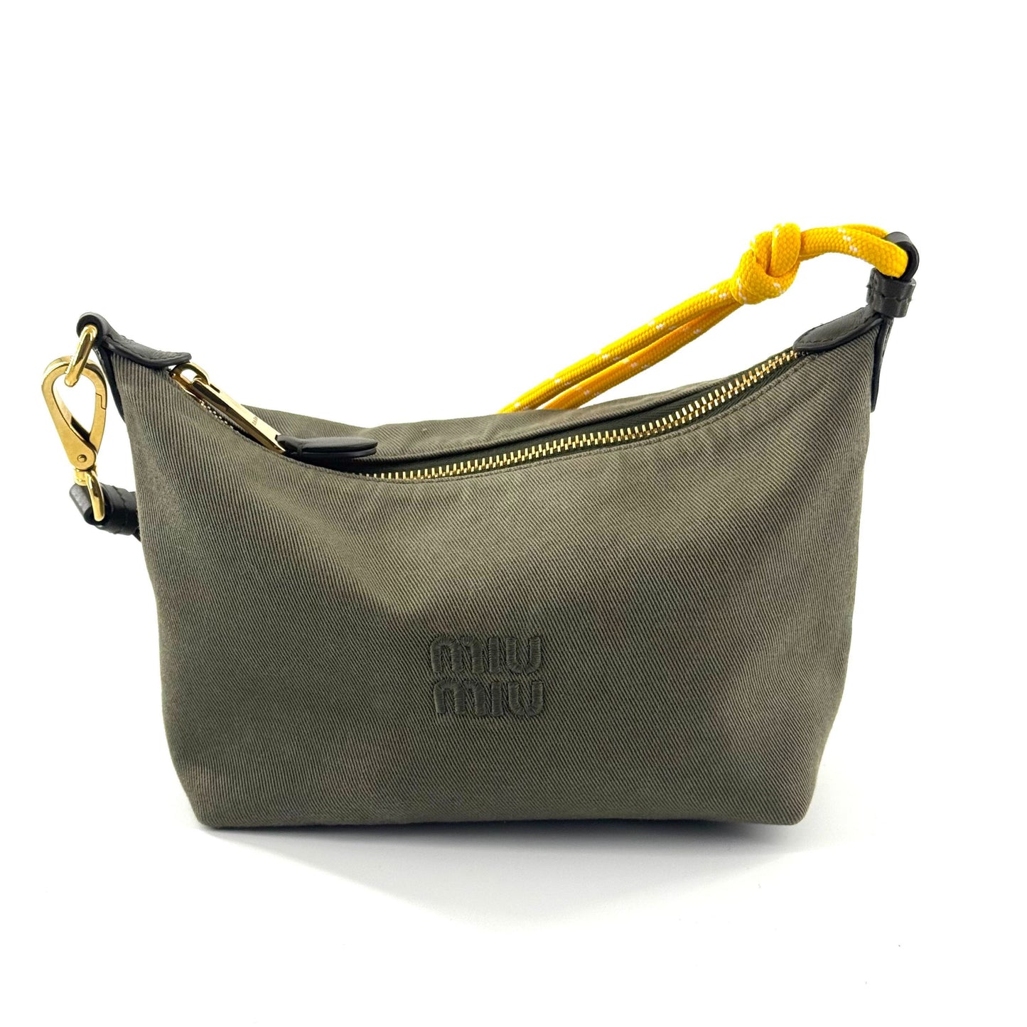 Miu Miu - Pouch Bag - Canvas with leather trim - Moss Green with Yellow and Black accents - (Small)