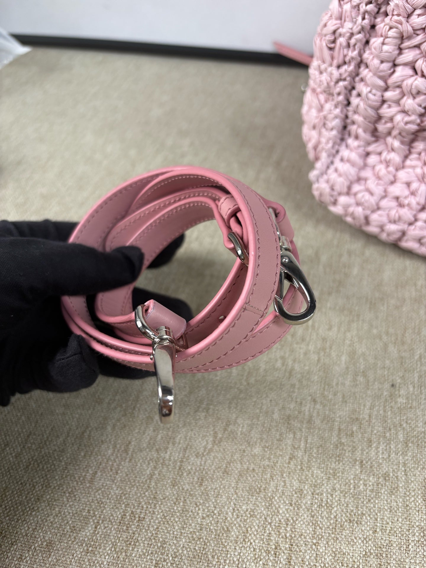 Miu Miu - Raffia Bucket Bag with Crystals - Raffia with leather trim and crystal embellishments - Pink - (Small)