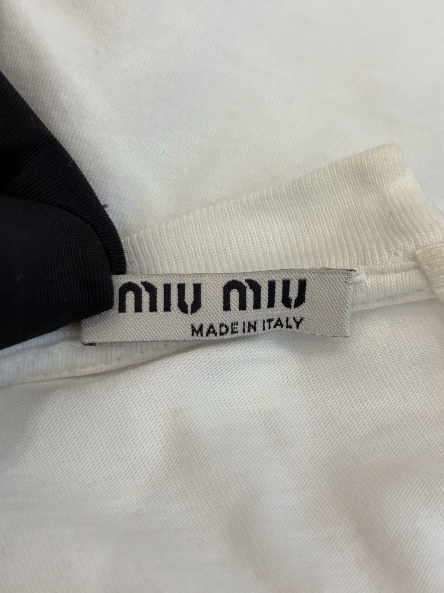Miu Miu - Rhinestone Embellished Logo Long-Sleeve Cropped Tee - Cotton - White - (S)