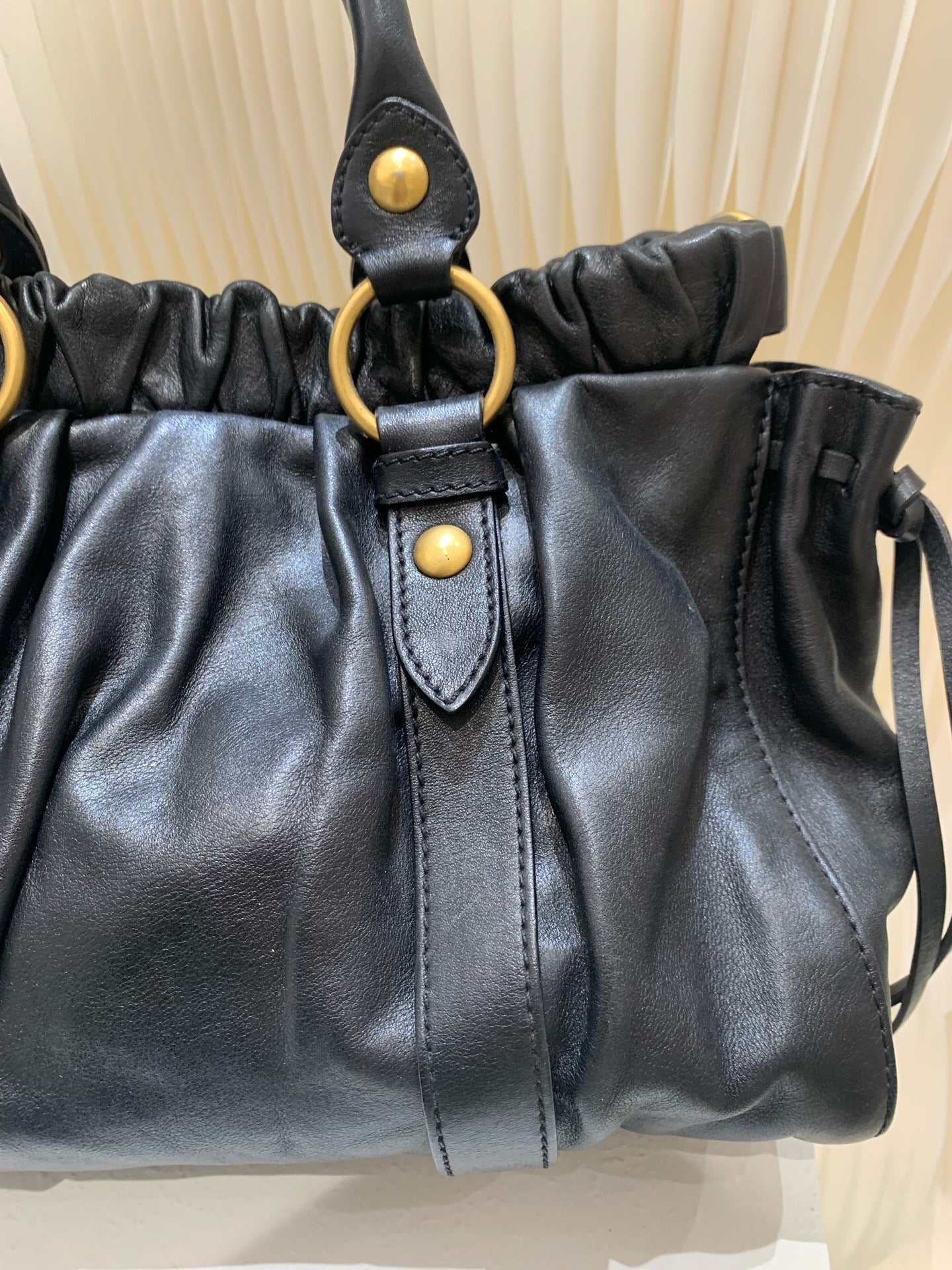 Miu Miu - Ribbon Tote Bag - Leather - Black - (Other)