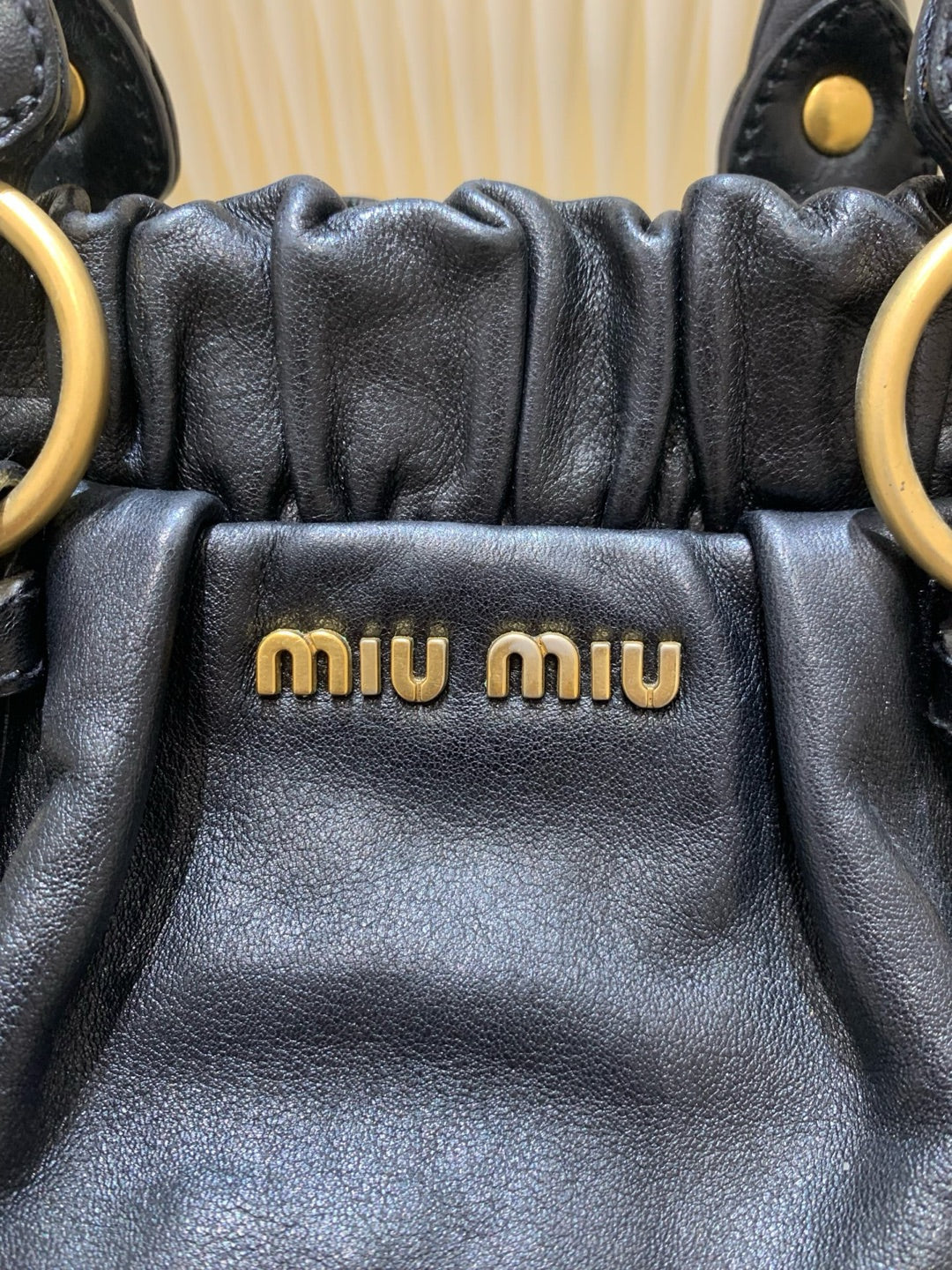 Miu Miu - Ribbon Tote Bag - Leather - Black - (Other)