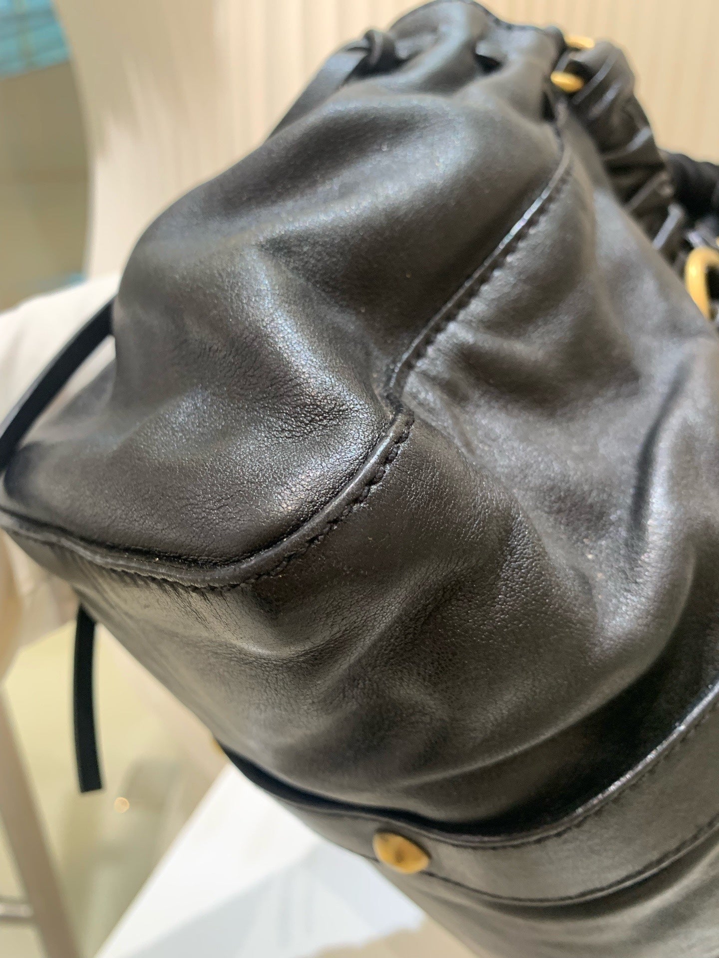 Miu Miu - Ribbon Tote Bag - Leather - Black - (Other)