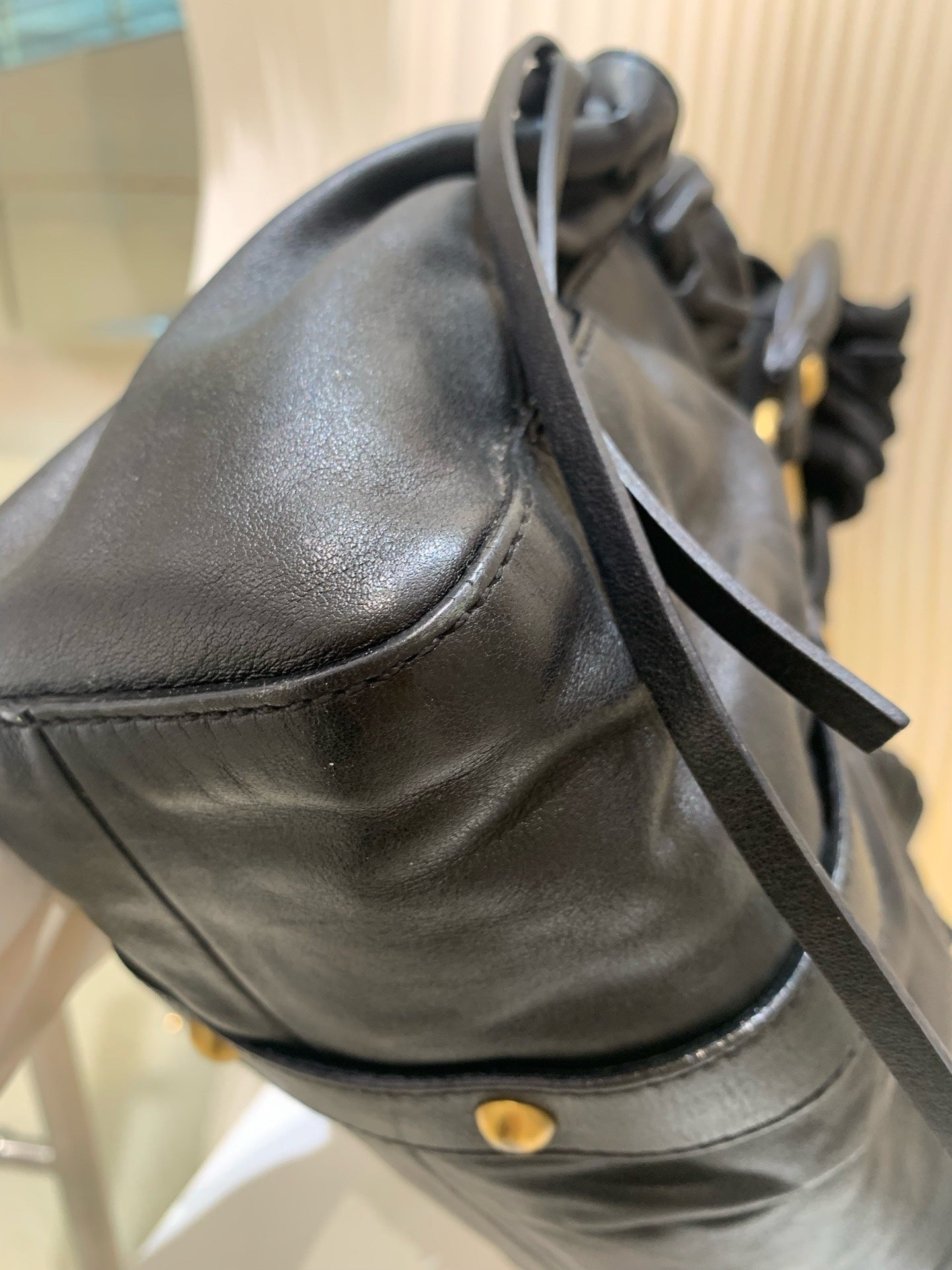 Miu Miu - Ribbon Tote Bag - Leather - Black - (Other)