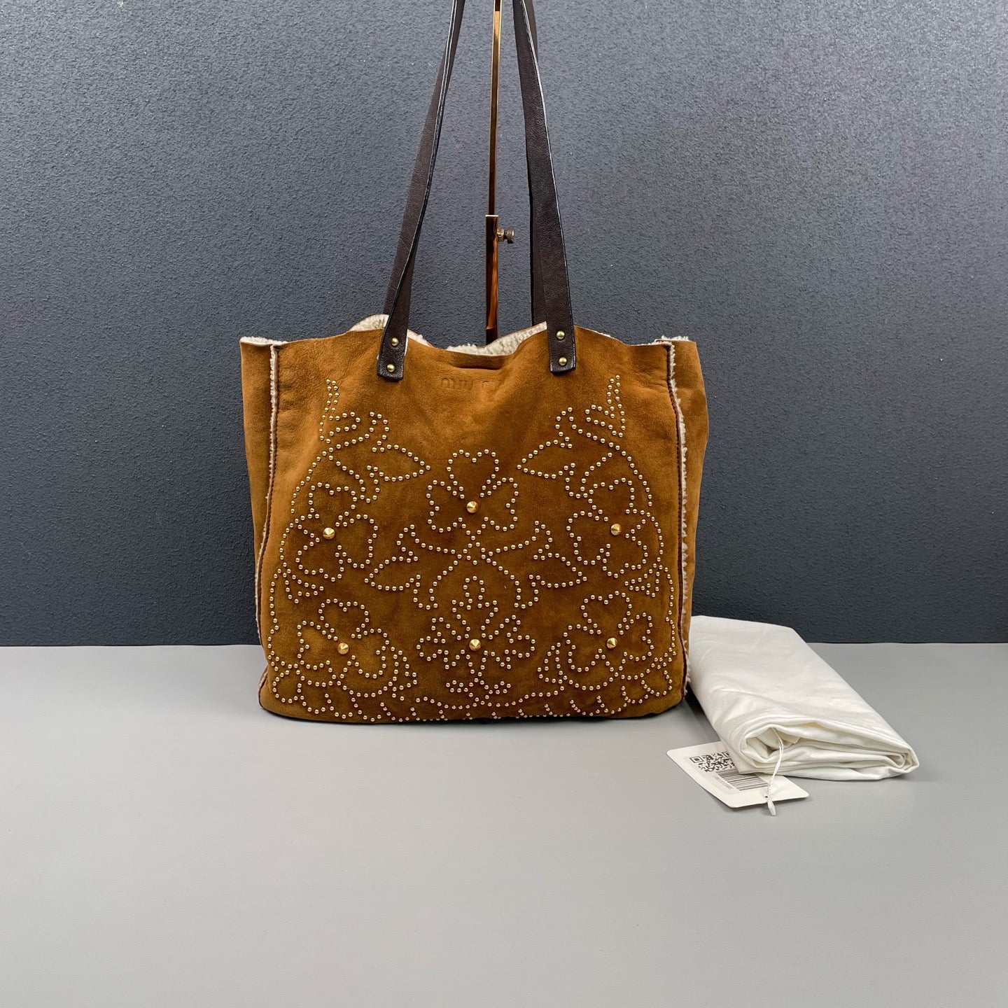 Miu Miu - Rivet Flower Tote Bag - Suede - Brown - (Medium)