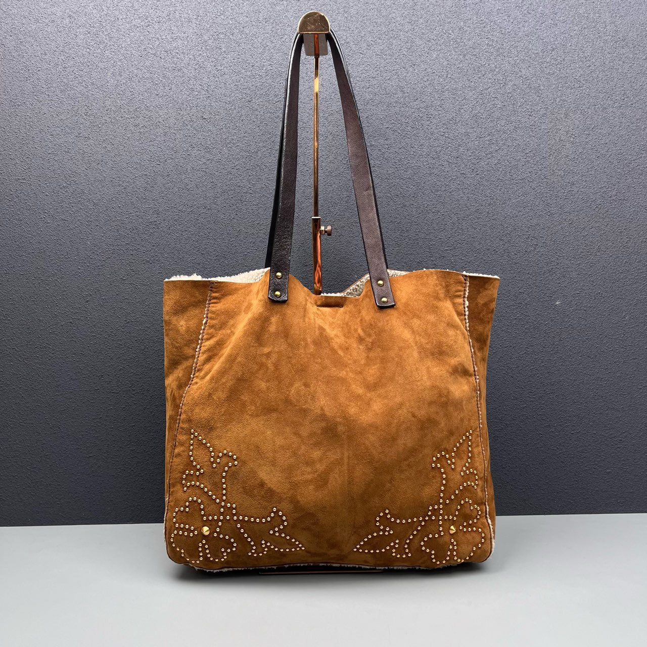 Miu Miu - Rivet Flower Tote Bag - Suede - Brown - (Medium)
