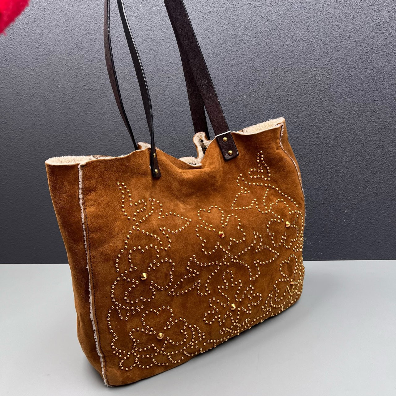 Miu Miu - Rivet Flower Tote Bag - Suede - Brown - (Medium)