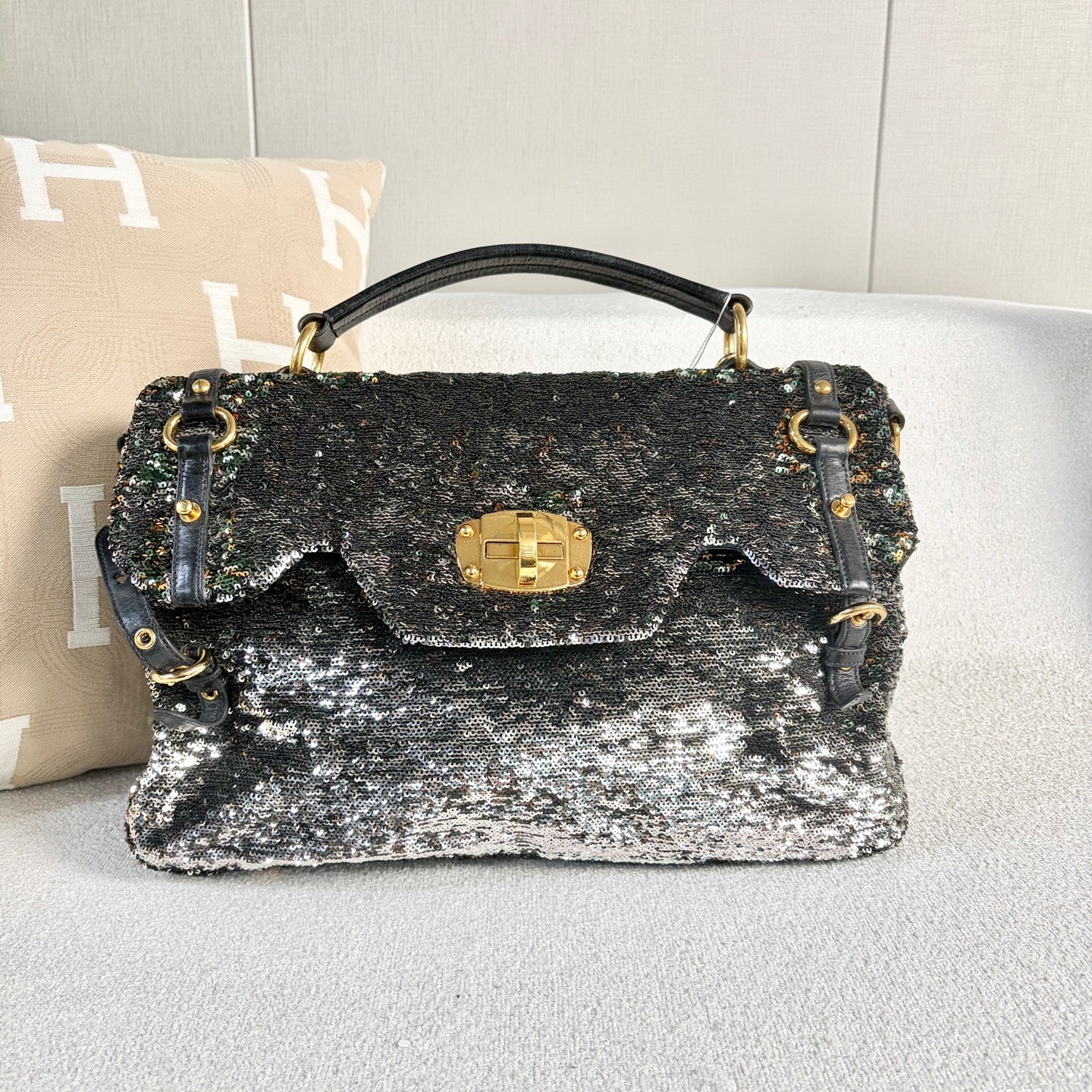 Miu Miu - Runway Sequin Messenger Bag - Sequins on fabric with leather trim - Multicolour - (medium)