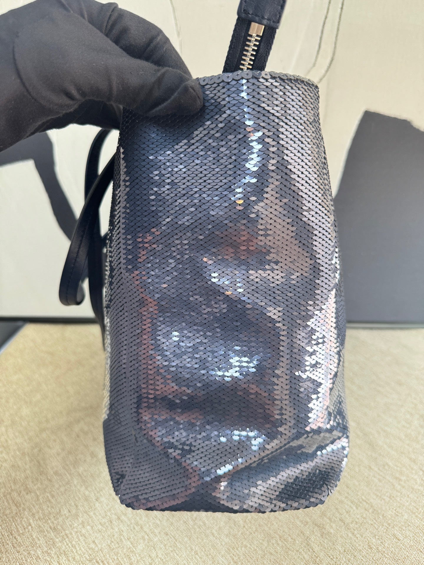 Miu Miu - Sequin Tote - Sequins and Leather - Navy - (medium)