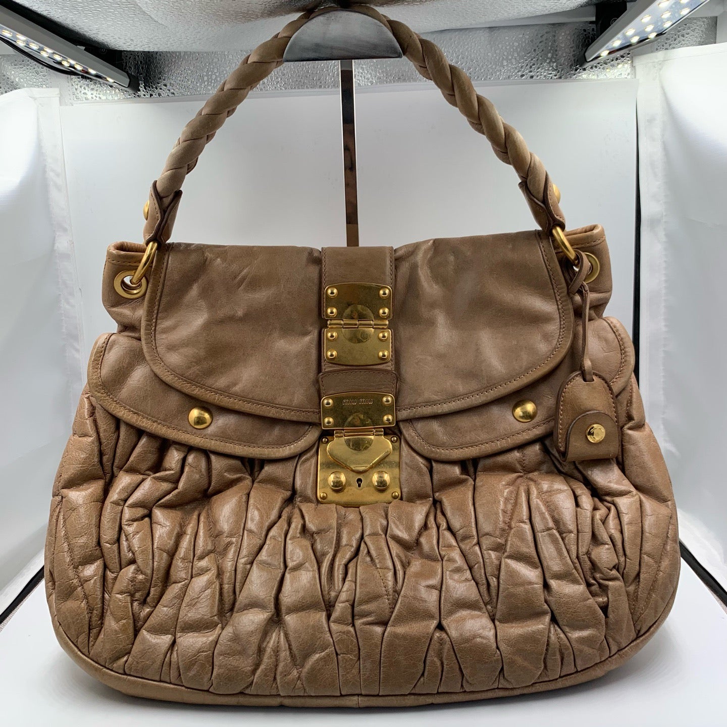 Miu Miu - Wrinkled Ingot Handbag - Leather - Camel - (medium)