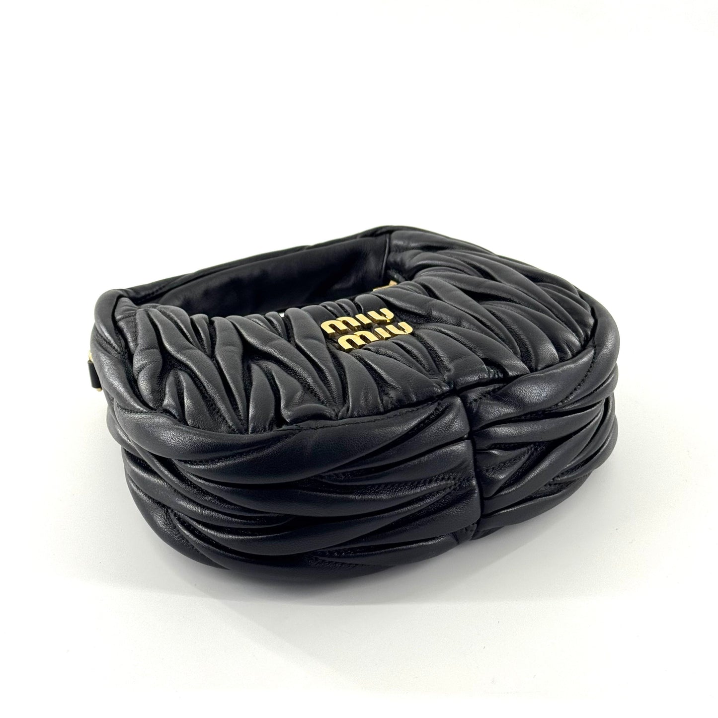 Miumiu - Miu Wander Matelassé Mini Hobo Bag - Leather - Black - (mini)