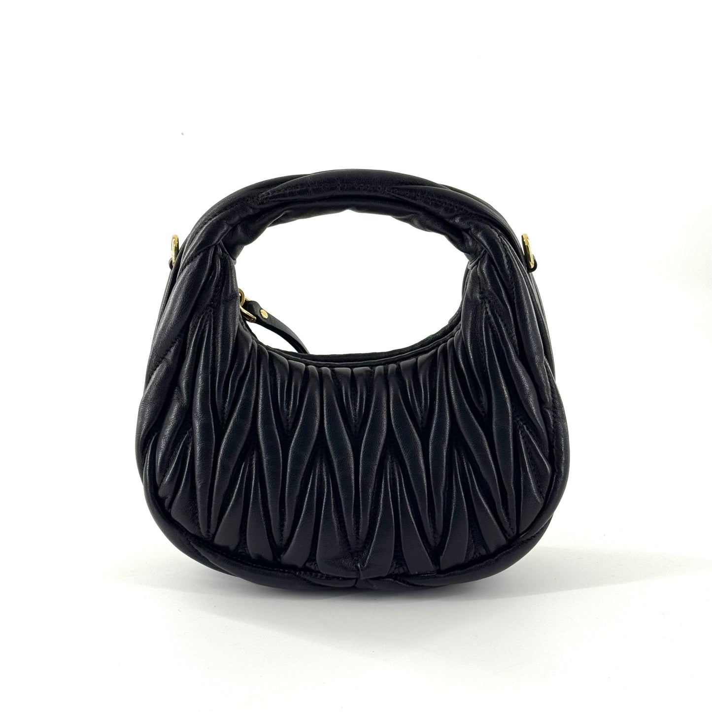 Miumiu - Miu Wander Matelassé Mini Hobo Bag - Leather - Black - (mini)