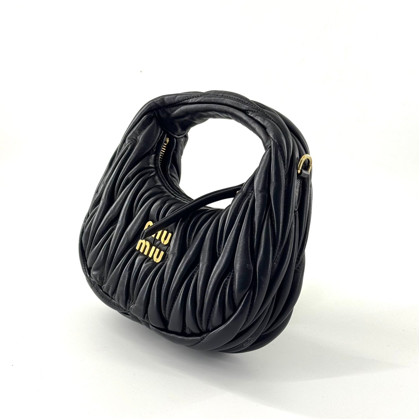 Miumiu - Miu Wander Matelassé Mini Hobo Bag - Leather - Black - (mini)