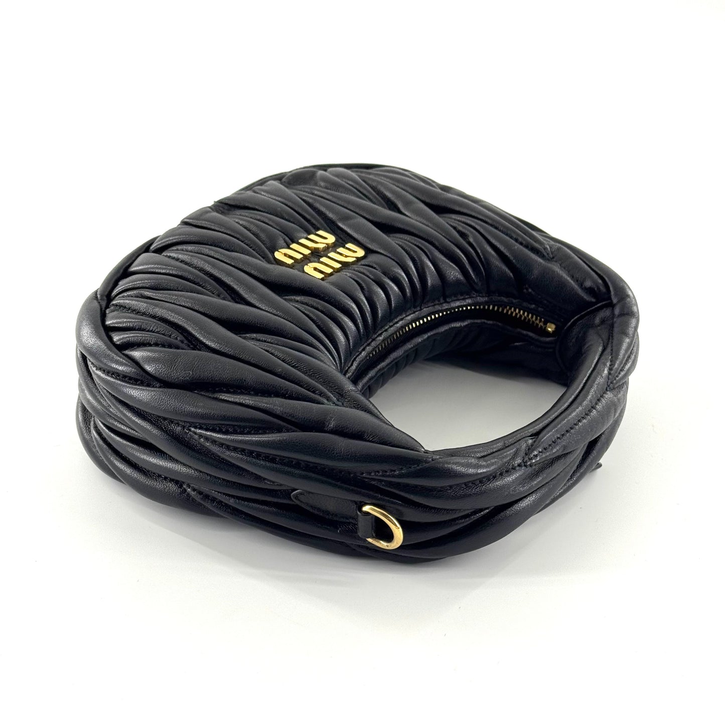 Miumiu - Miu Wander Matelassé Mini Hobo Bag - Leather - Black - (mini)