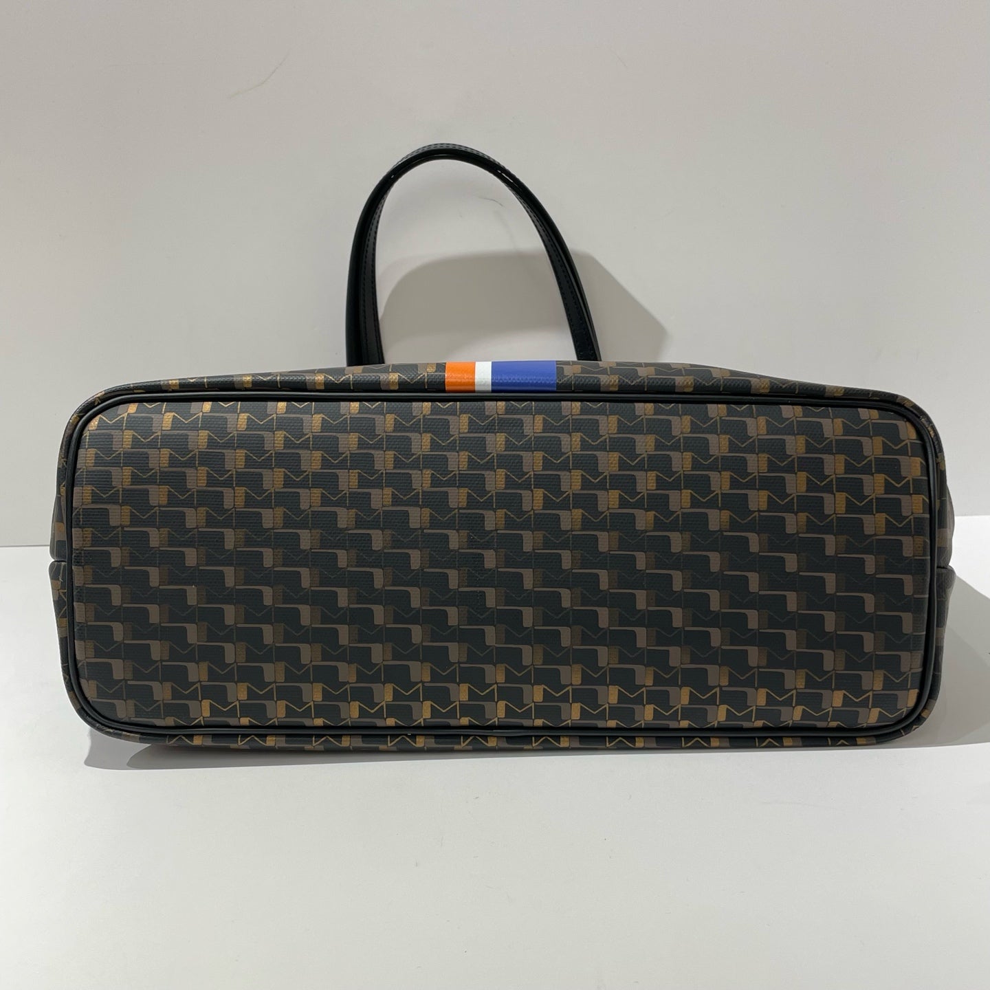 Moynat - Small Monogram Striped Tote Shopping Bag - Coated canvas with leather trim - Black, Gold, Orange, Blue - (Small)