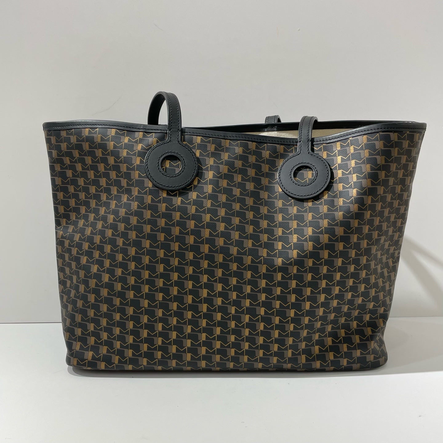 Moynat - Small Monogram Striped Tote Shopping Bag - Coated canvas with leather trim - Black, Gold, Orange, Blue - (Small)