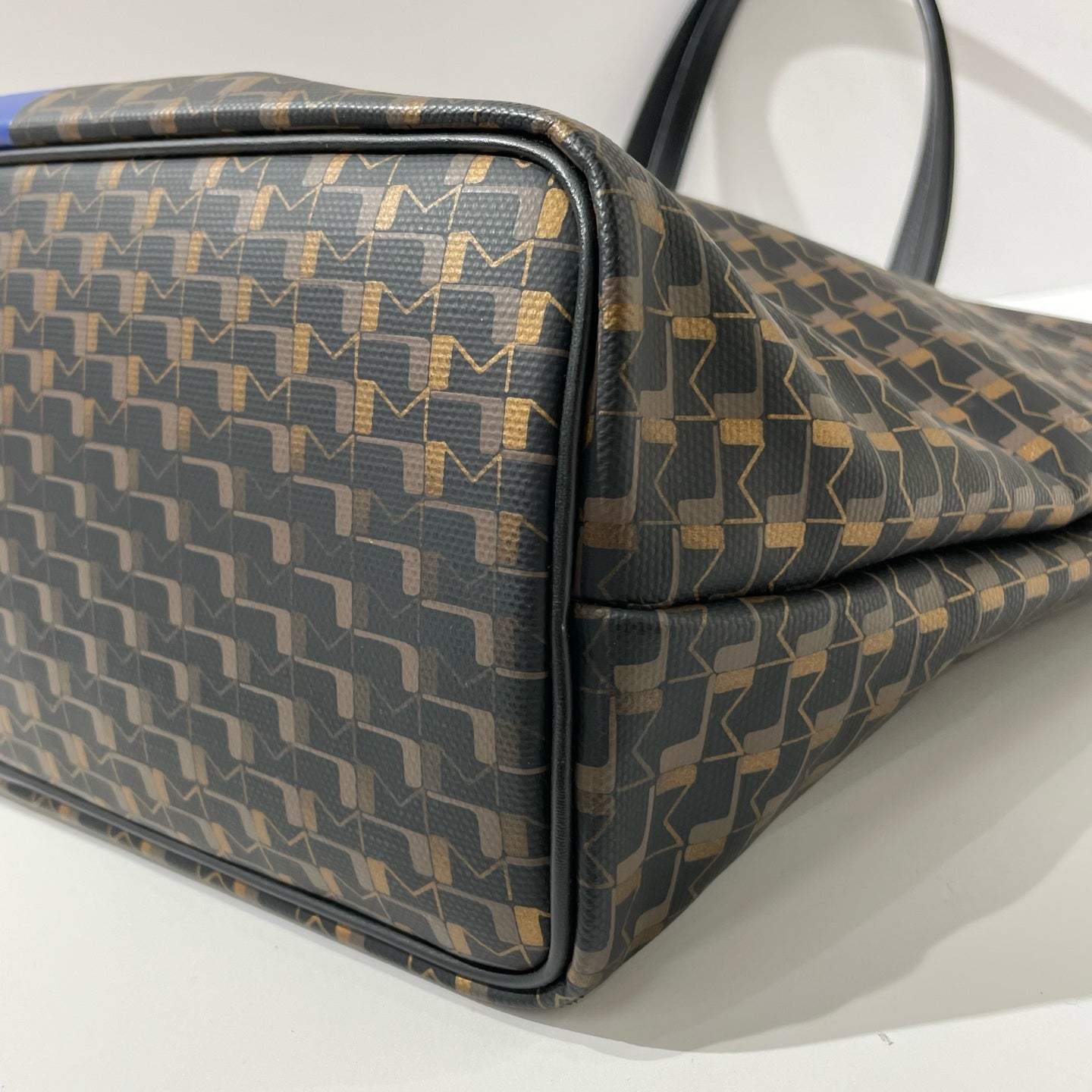 Moynat - Small Monogram Striped Tote Shopping Bag - Coated canvas with leather trim - Black, Gold, Orange, Blue - (Small)