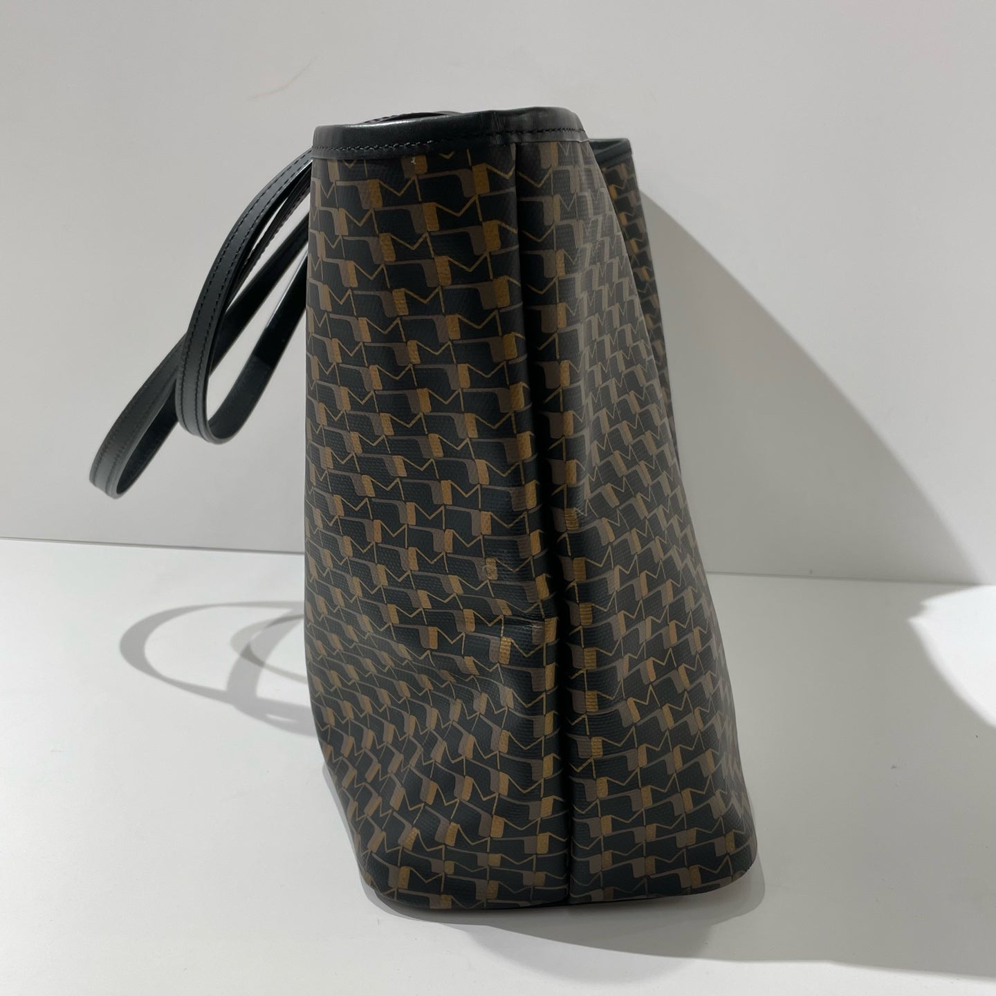 Moynat - Small Monogram Striped Tote Shopping Bag - Coated canvas with leather trim - Black, Gold, Orange, Blue - (Small)