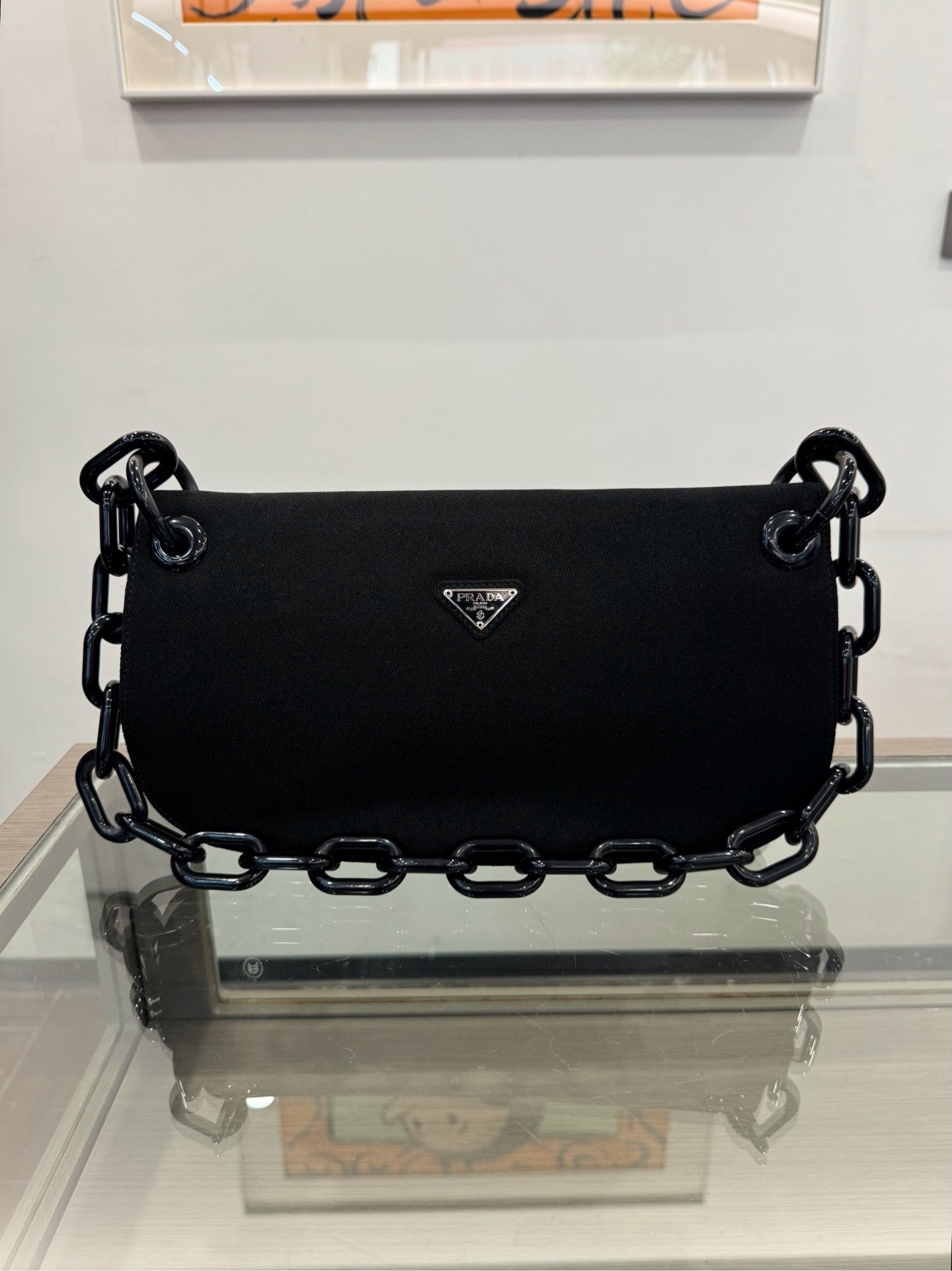 Prada - Akrilic Chain Shoulder Bag - Cloth - Black - (Small)