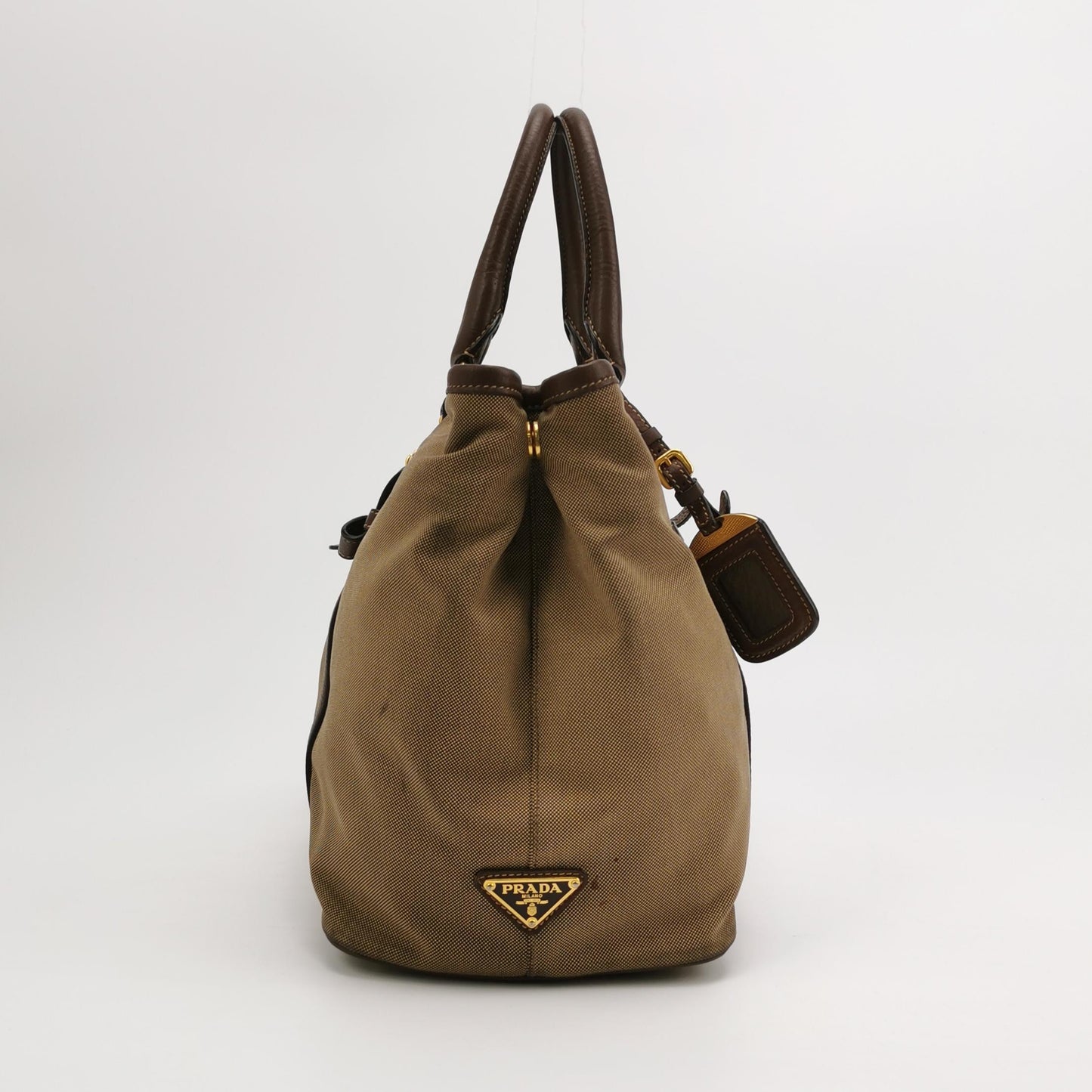 Prada - BN1841 - Canvas with Leather trim - Earthy Brown with Dark Brown Leather Trim - (Medium)
