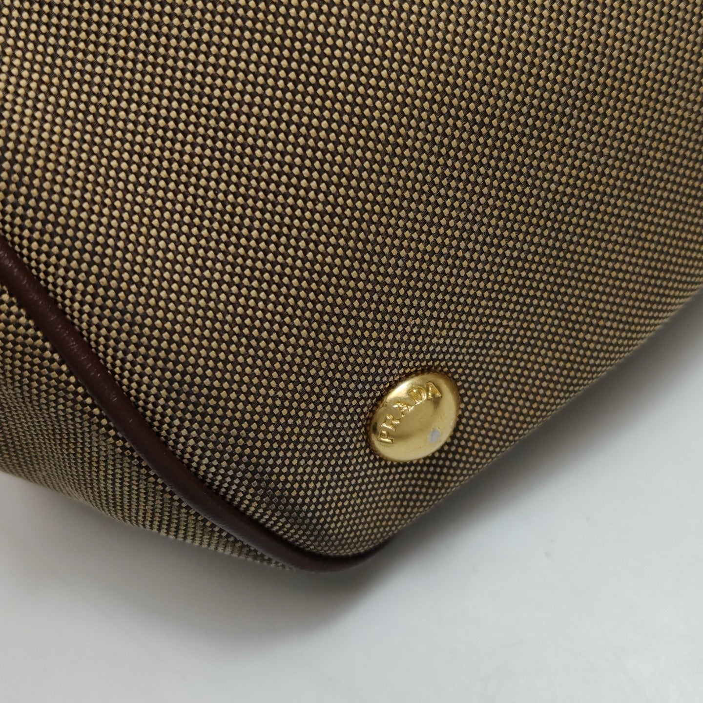 Prada - BN1841 - Canvas with Leather trim - Earthy Brown with Dark Brown Leather Trim - (Medium)
