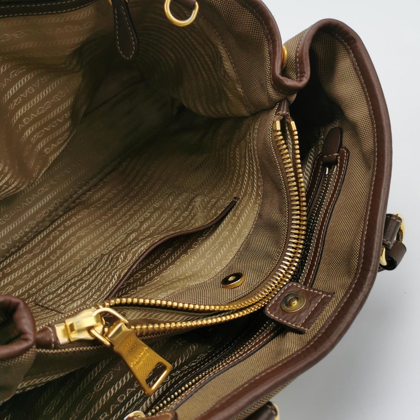 Prada - BN1841 - Canvas with Leather trim - Earthy Brown with Dark Brown Leather Trim - (Medium)