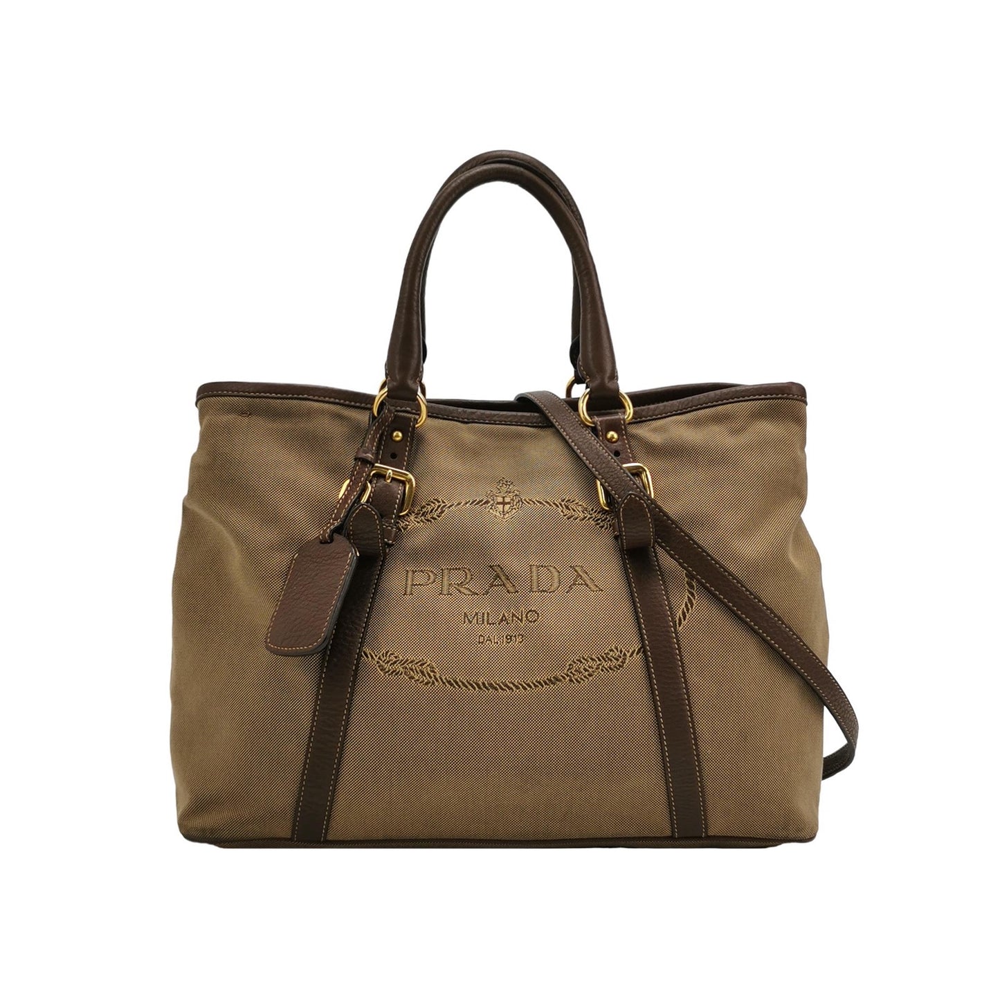 Prada - BN1841 - Canvas with Leather trim - Earthy Brown with Dark Brown Leather Trim - (Medium)