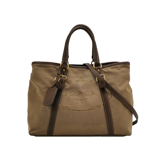 Prada - BN1841 - Canvas with Leather trim - Earthy Brown with Dark Brown Leather Trim - (Medium)