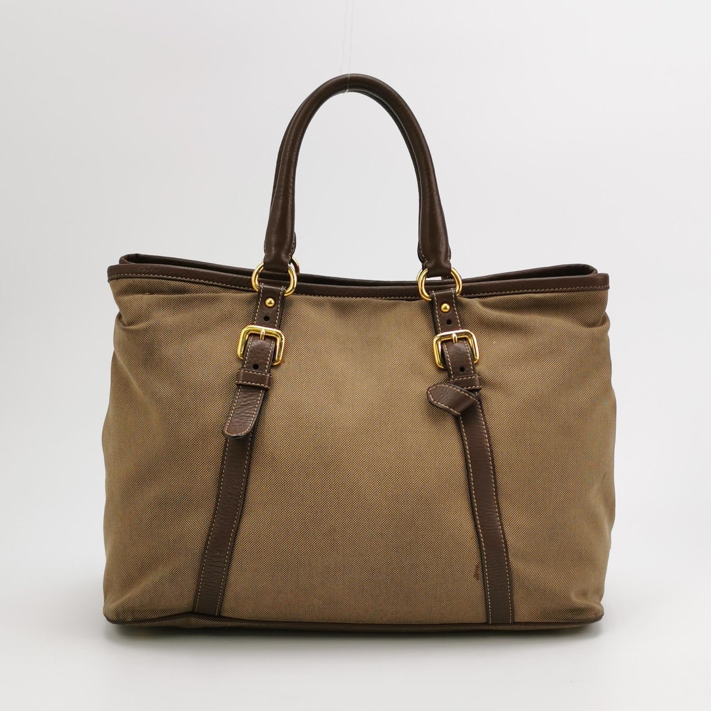 Prada - BN1841 - Canvas with Leather trim - Earthy Brown with Dark Brown Leather Trim - (Medium)