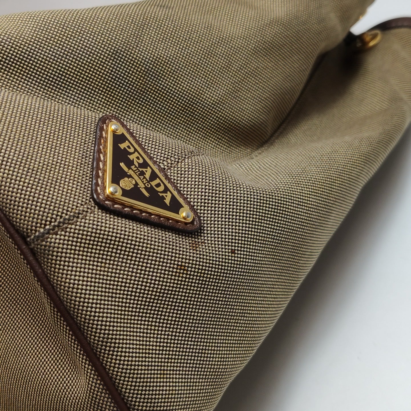 Prada - BN1841 - Canvas with Leather trim - Earthy Brown with Dark Brown Leather Trim - (Medium)