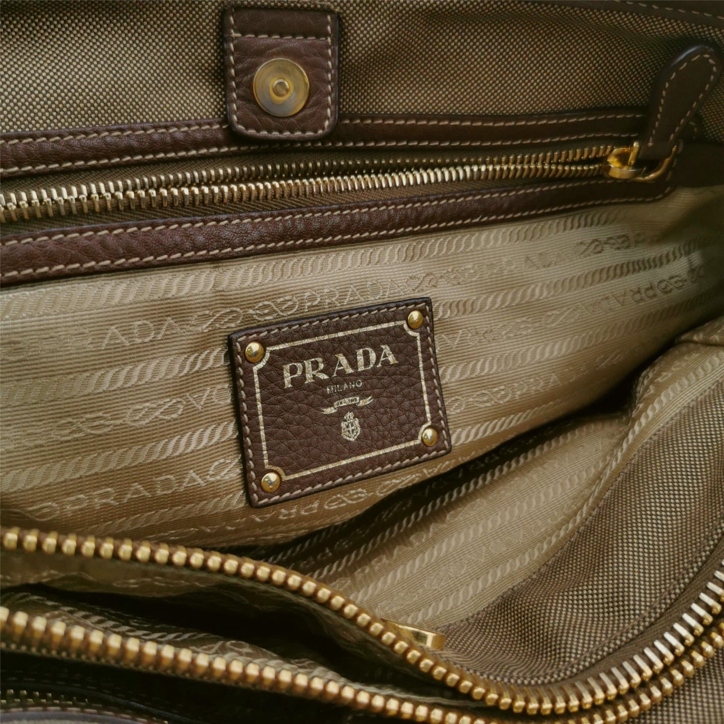 Prada - BN1841 - Canvas with Leather trim - Earthy Brown with Dark Brown Leather Trim - (Medium)