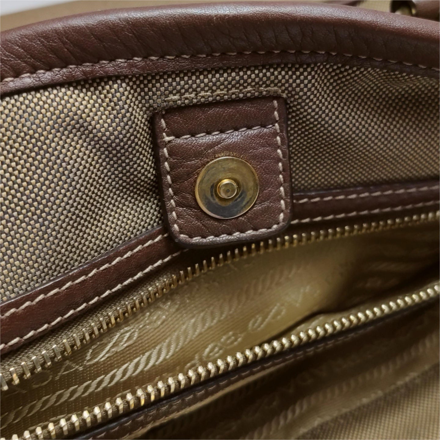 Prada - BN1841 - Canvas with Leather trim - Earthy Brown with Dark Brown Leather Trim - (Medium)