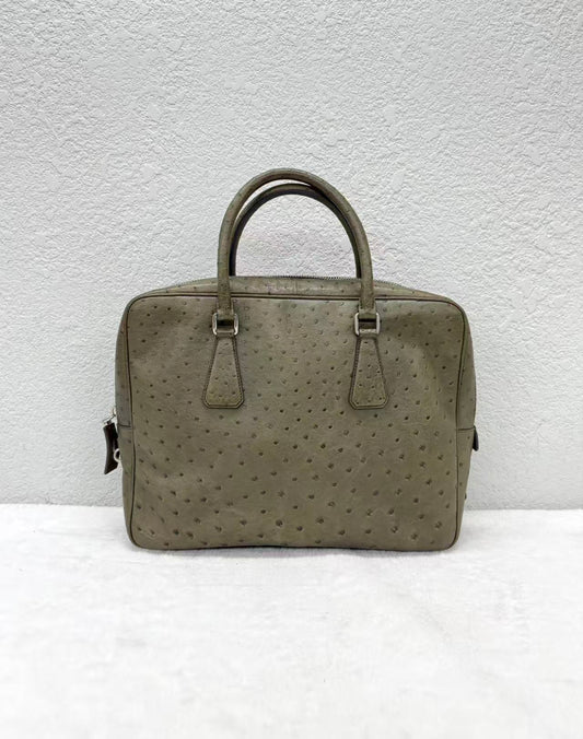 Prada - Briefcase - Ostrich leather - Green - (Large)