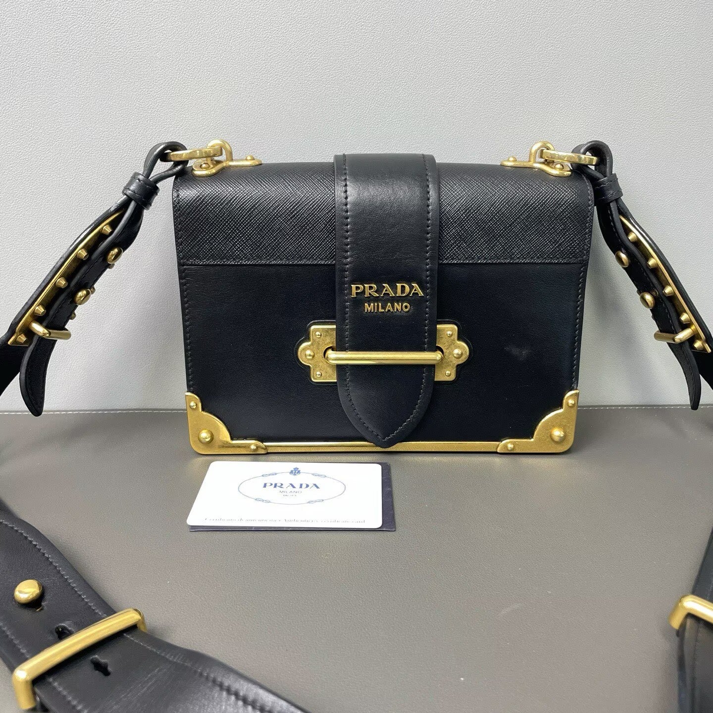 Prada - Cahier - Leather - Black with Gold-Tone Hardware - (mini)