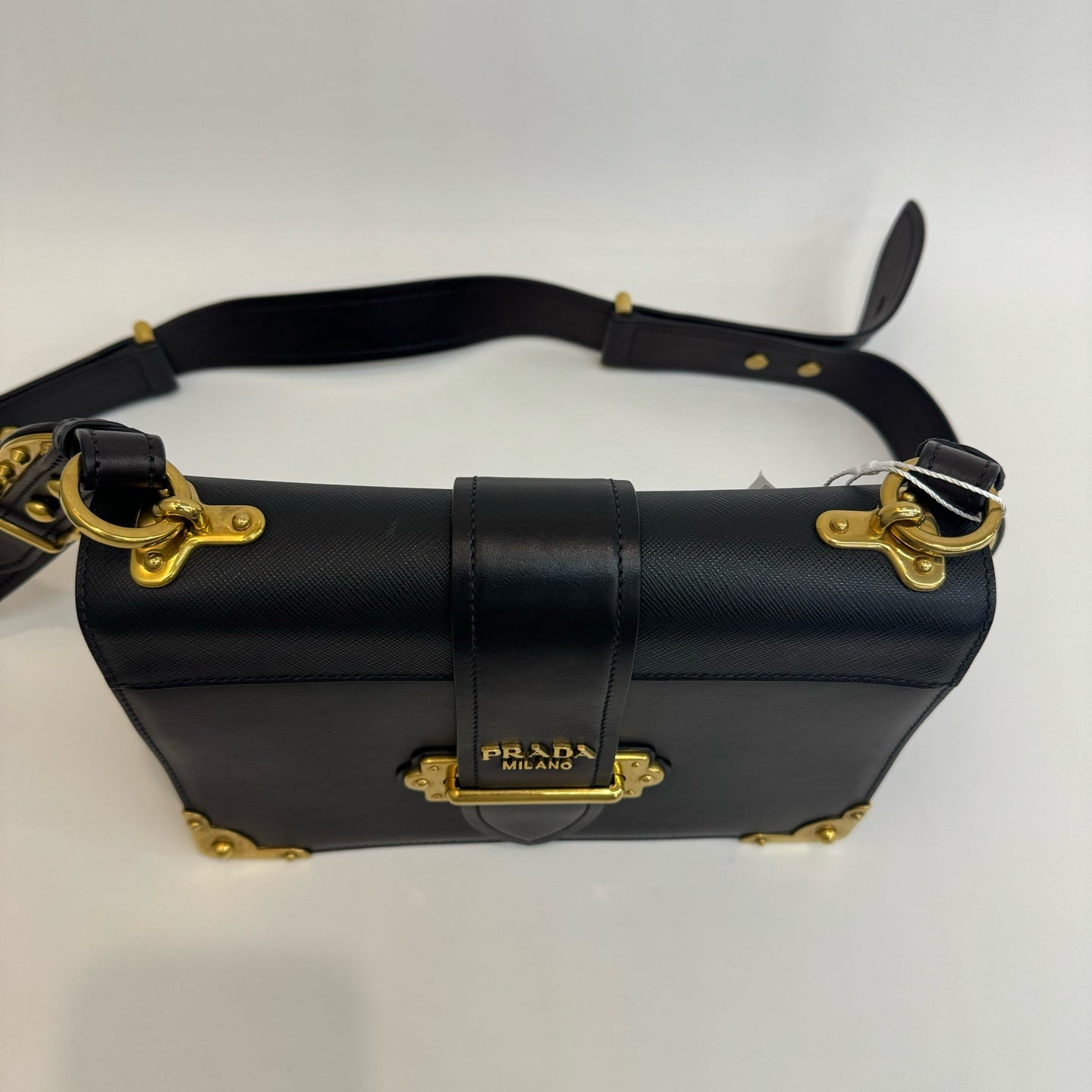 Prada - Cahier - Saffiano and smooth leather - Black with Gold-Tone Hardware - (small)