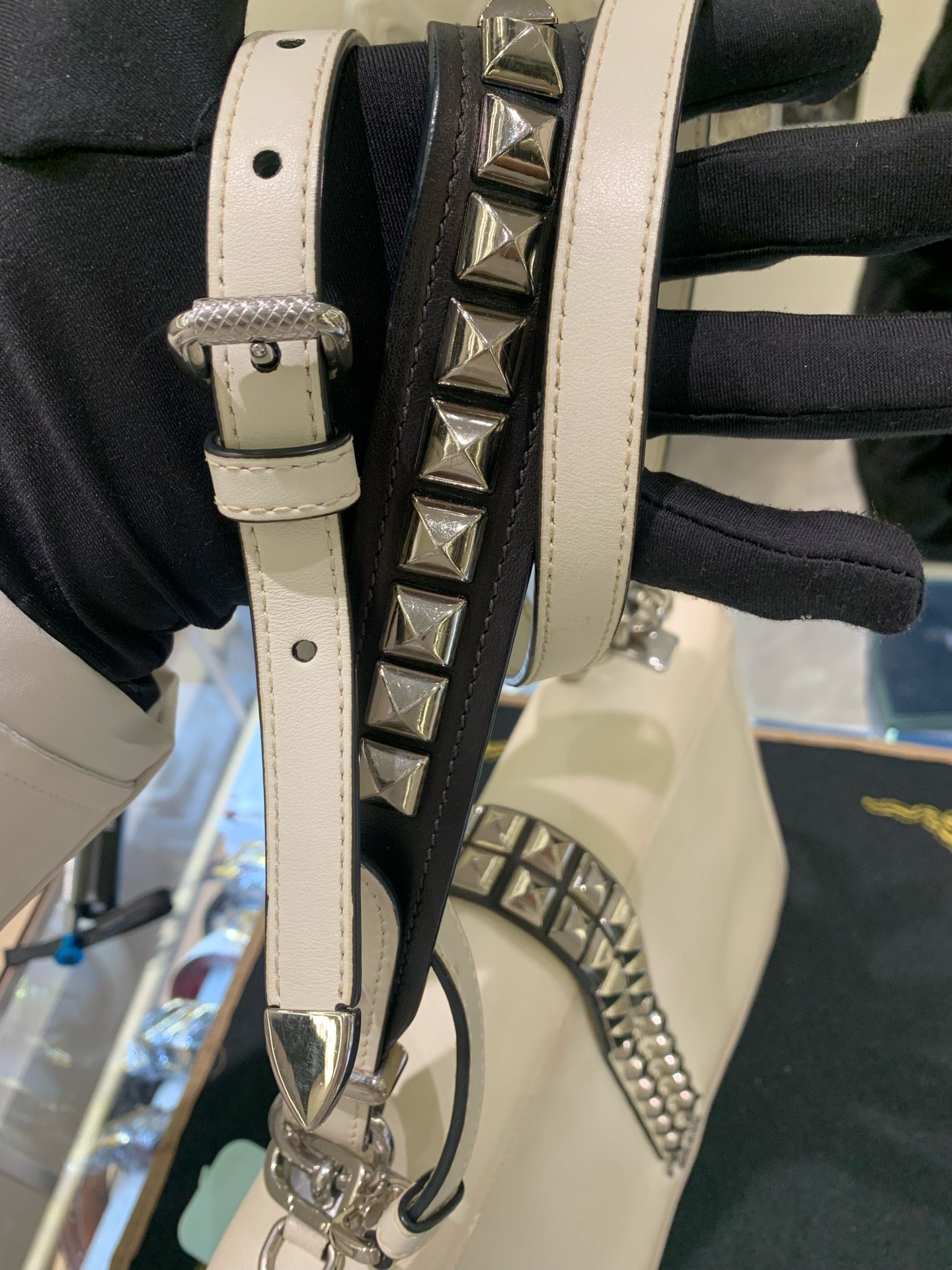 Prada - Cahier Studded Accordion Shoulder Bag - Leather - White - (medium)