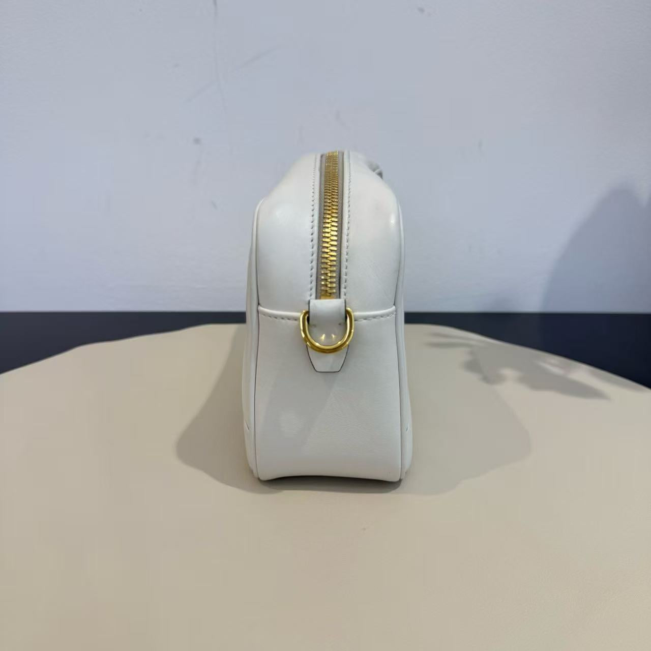 Prada - Camera Bag - Smooth Leather - White with Blue Accent - (mini)