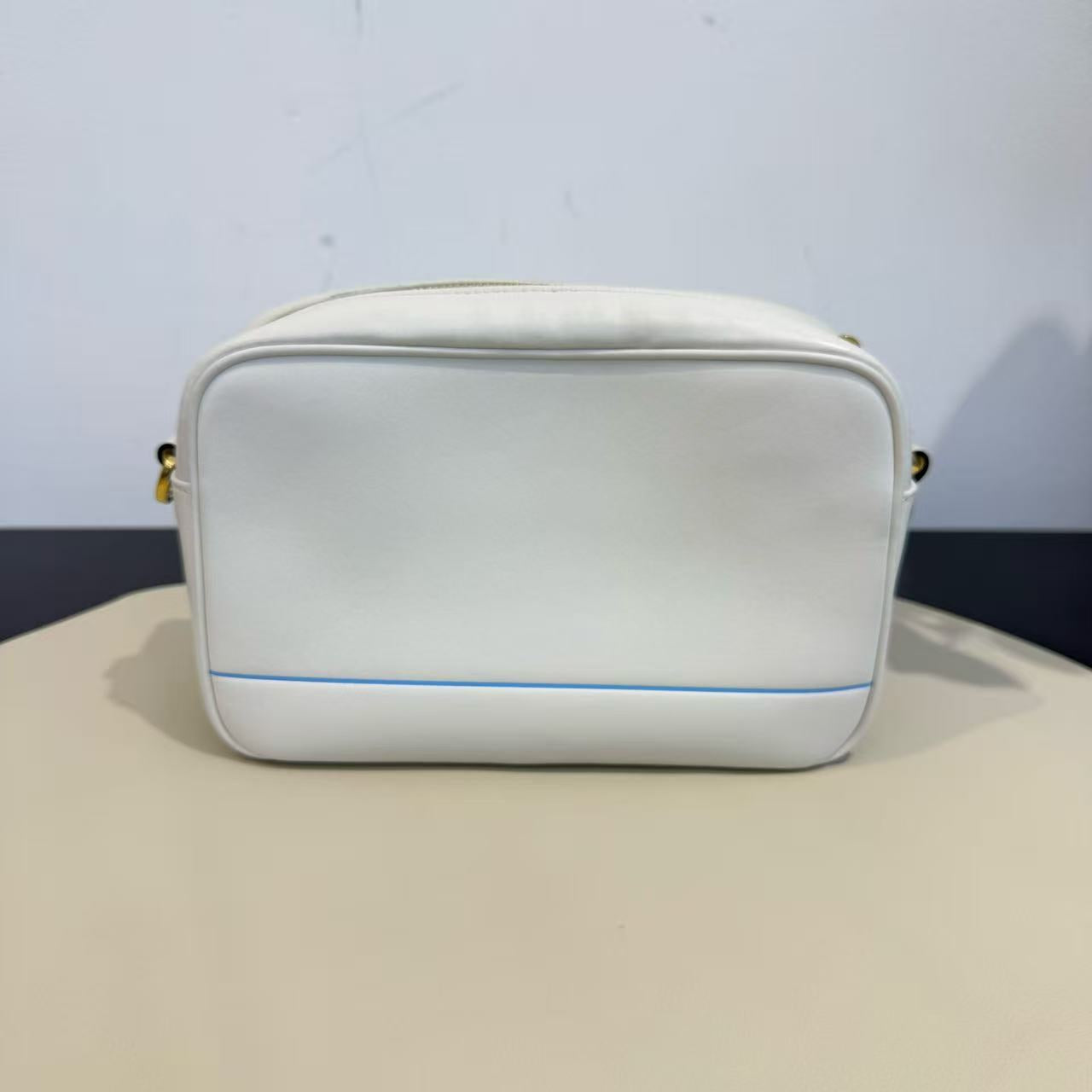 Prada - Camera Bag - Smooth Leather - White with Blue Accent - (mini)