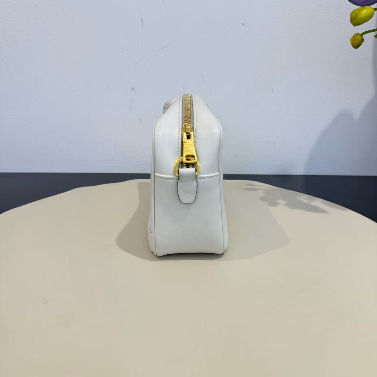 Prada - Camera Bag - Smooth Leather - White with Blue Accent - (mini)