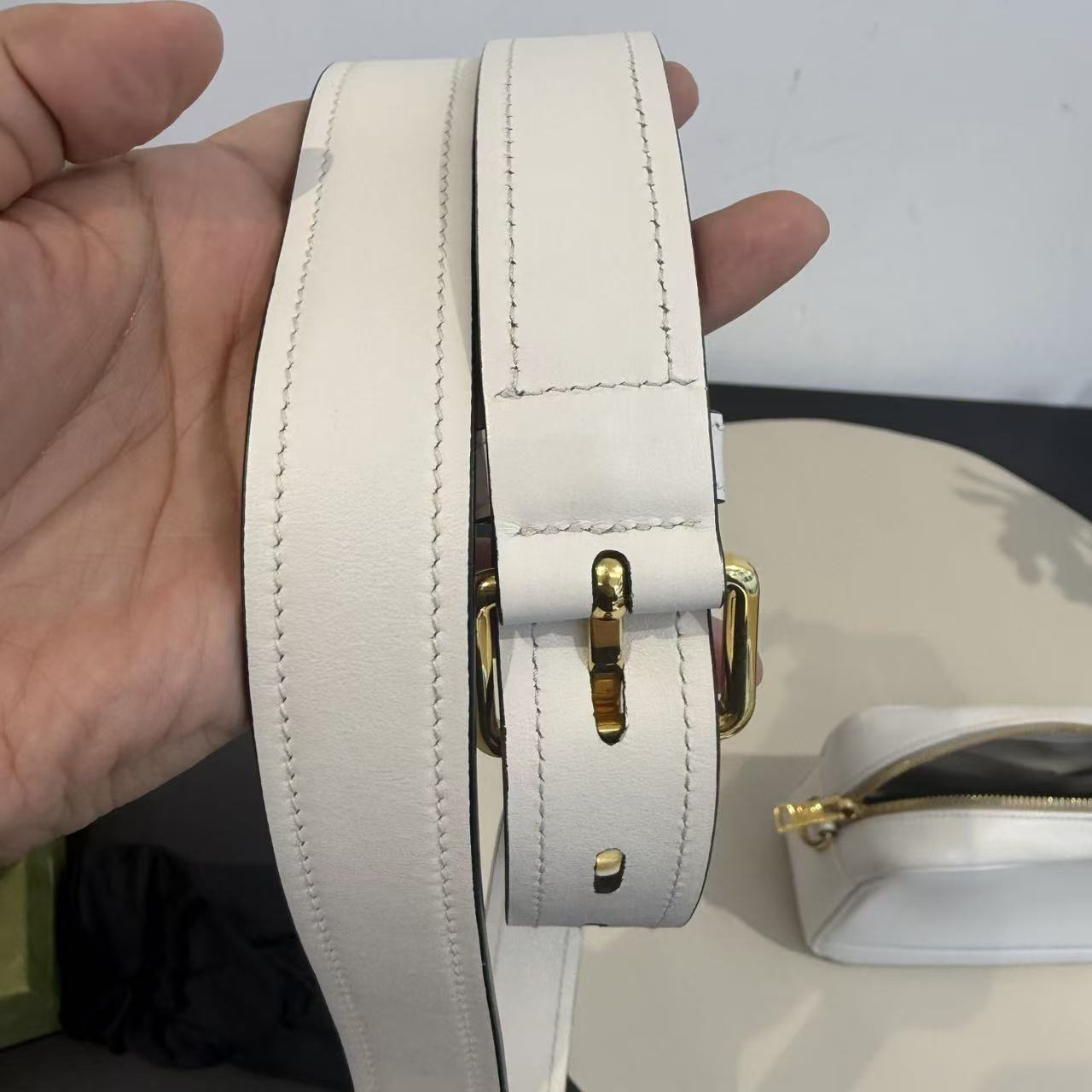 Prada - Camera Bag - Smooth Leather - White with Blue Accent - (mini)
