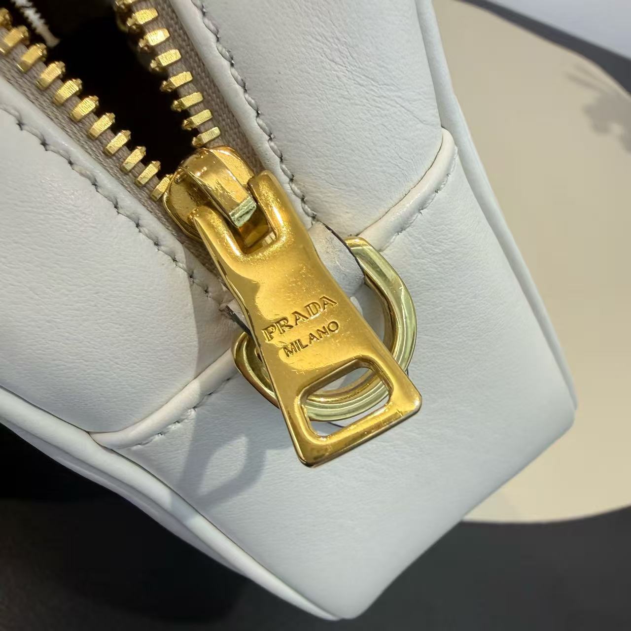 Prada - Camera Bag - Smooth Leather - White with Blue Accent - (mini)