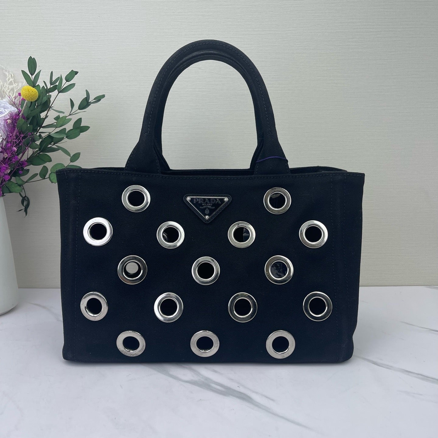 Prada - Denim Eyelet Tote - Denim canvas - Black - (small)