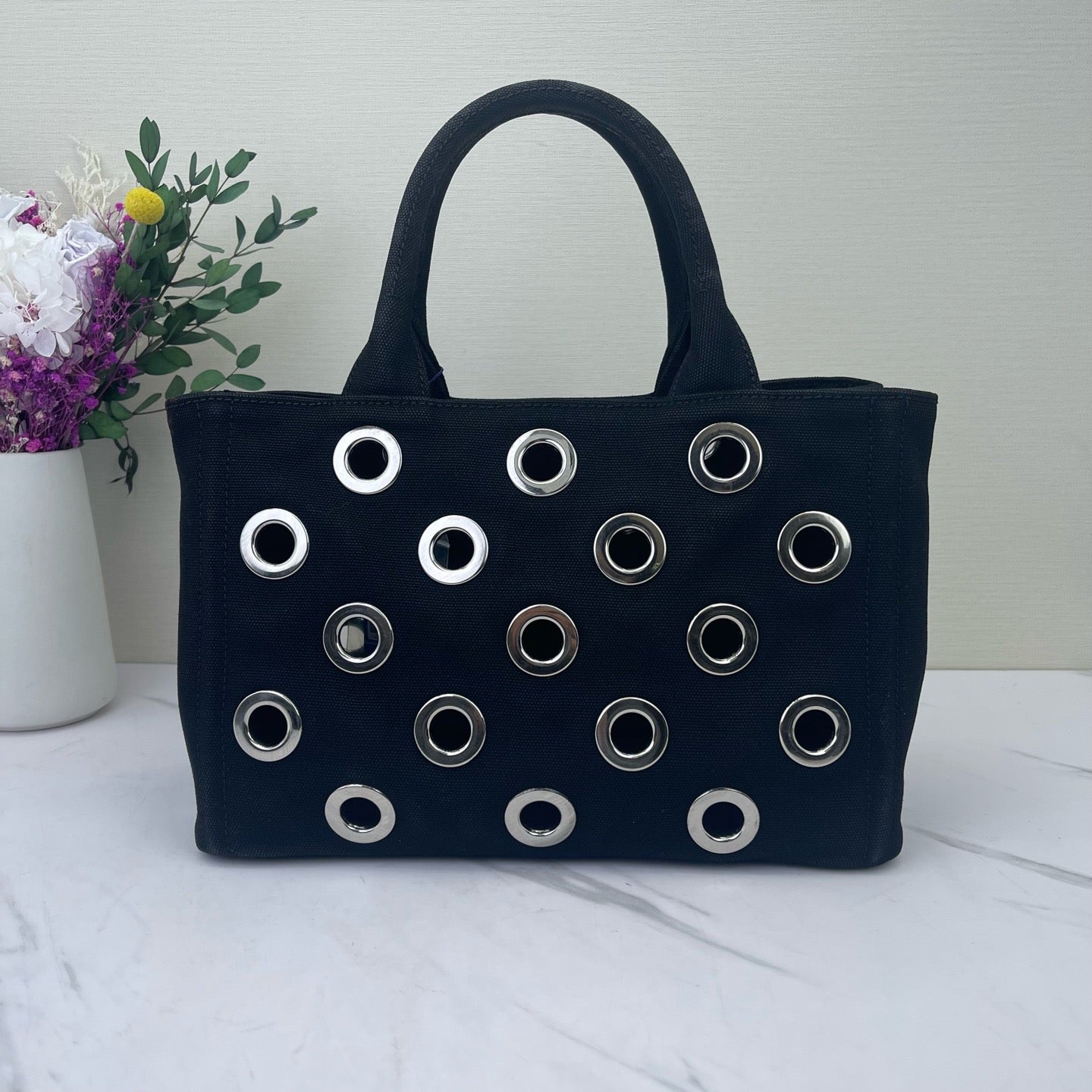 Prada - Denim Eyelet Tote - Denim canvas - Black - (small)