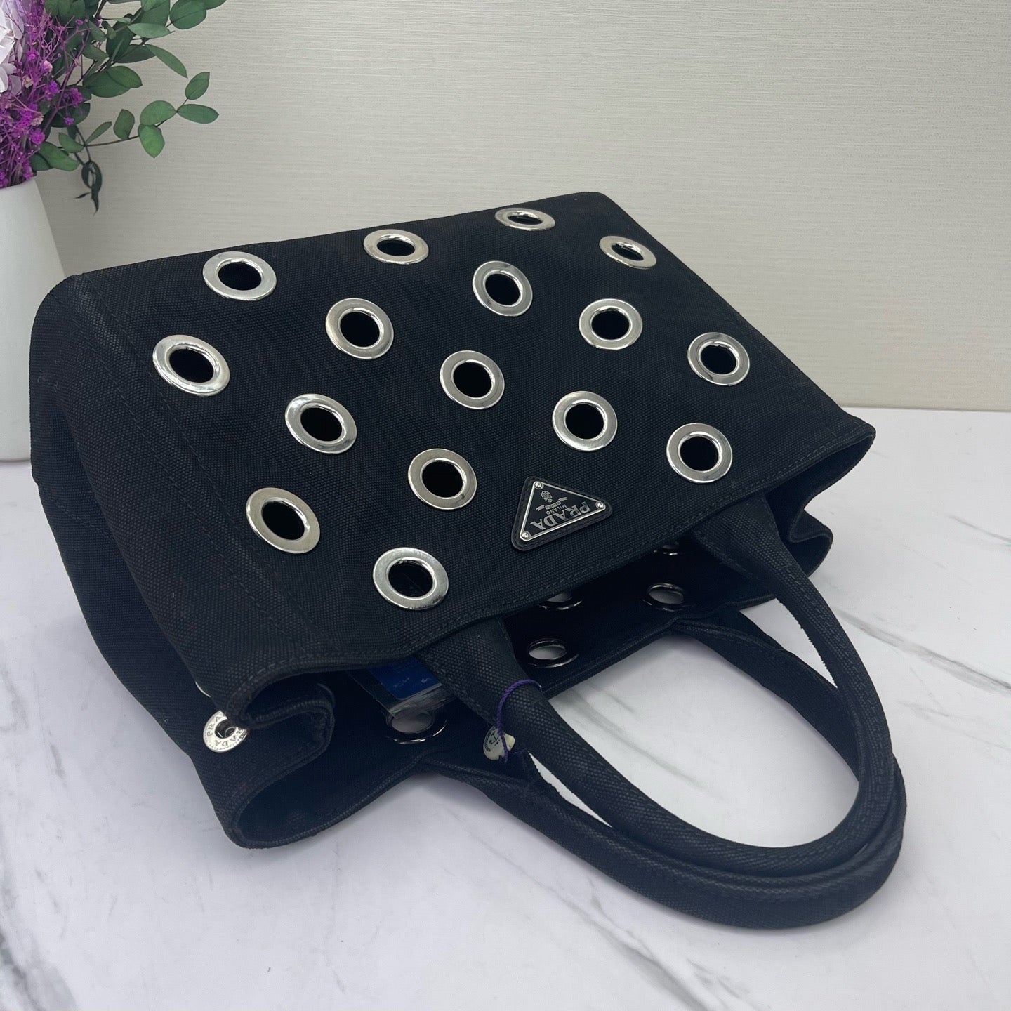 Prada - Denim Eyelet Tote - Denim canvas - Black - (small)