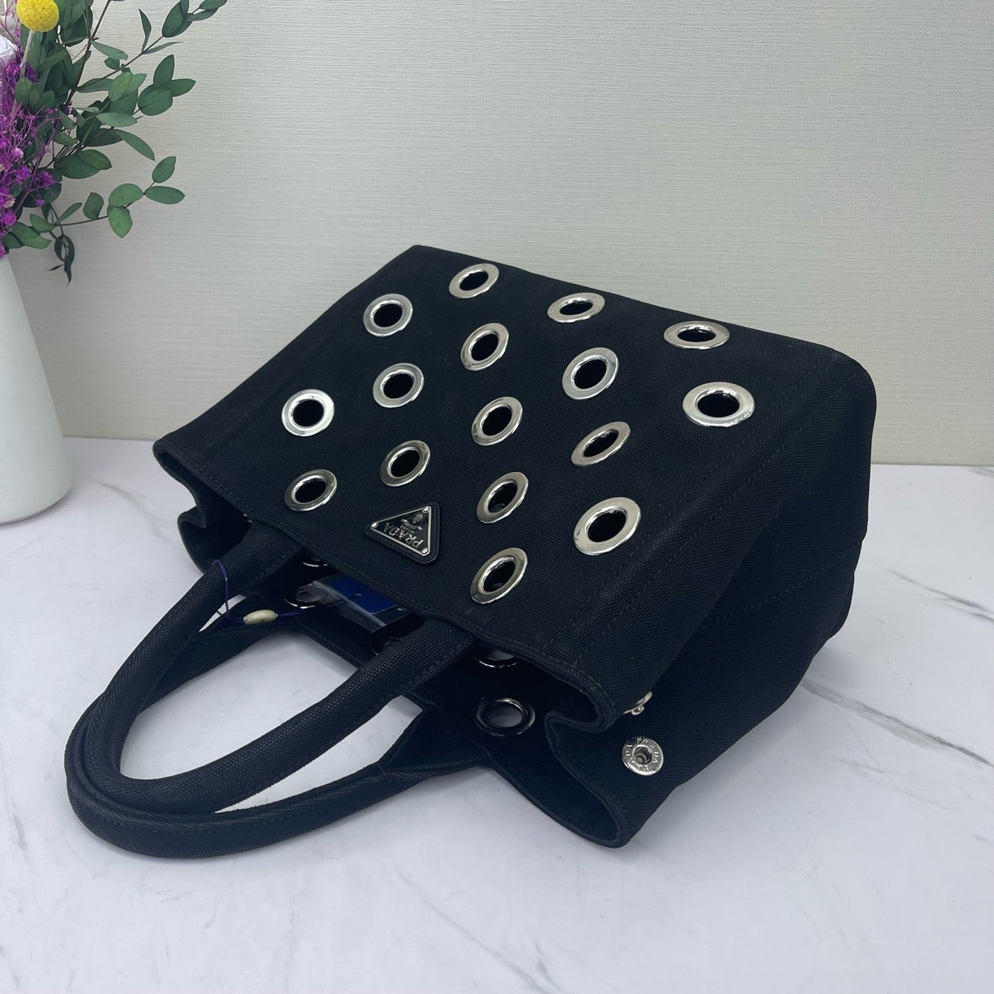 Prada - Denim Eyelet Tote - Denim canvas - Black - (small)