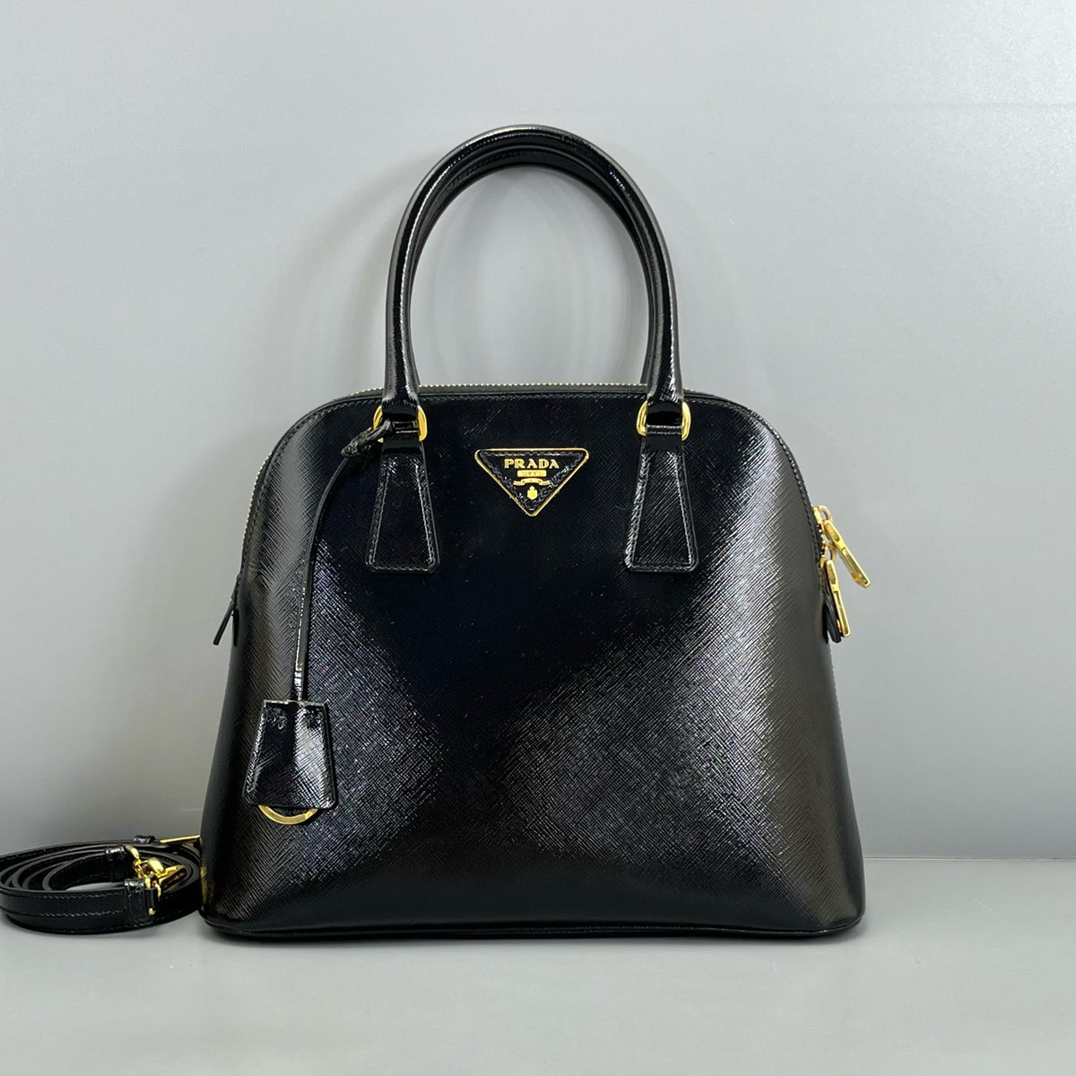 Prada - Dome Bag - Patent leather - Black - (medium)