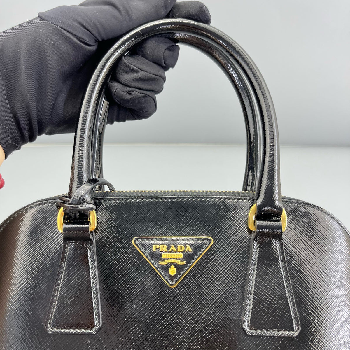 Prada - Dome Bag - Patent leather - Black - (medium)